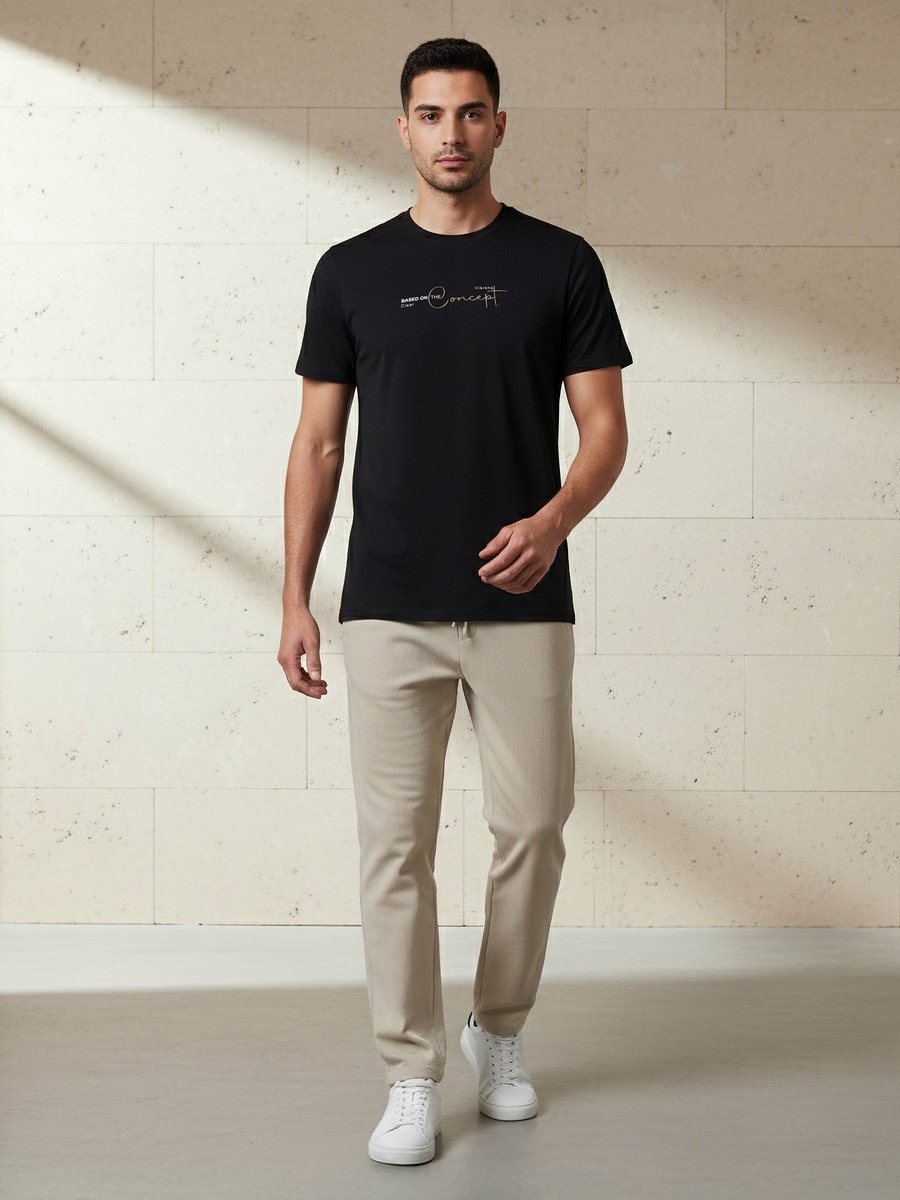 Men Slim Fit Round Neck Short Sleeve Slogan Print T-Shirt