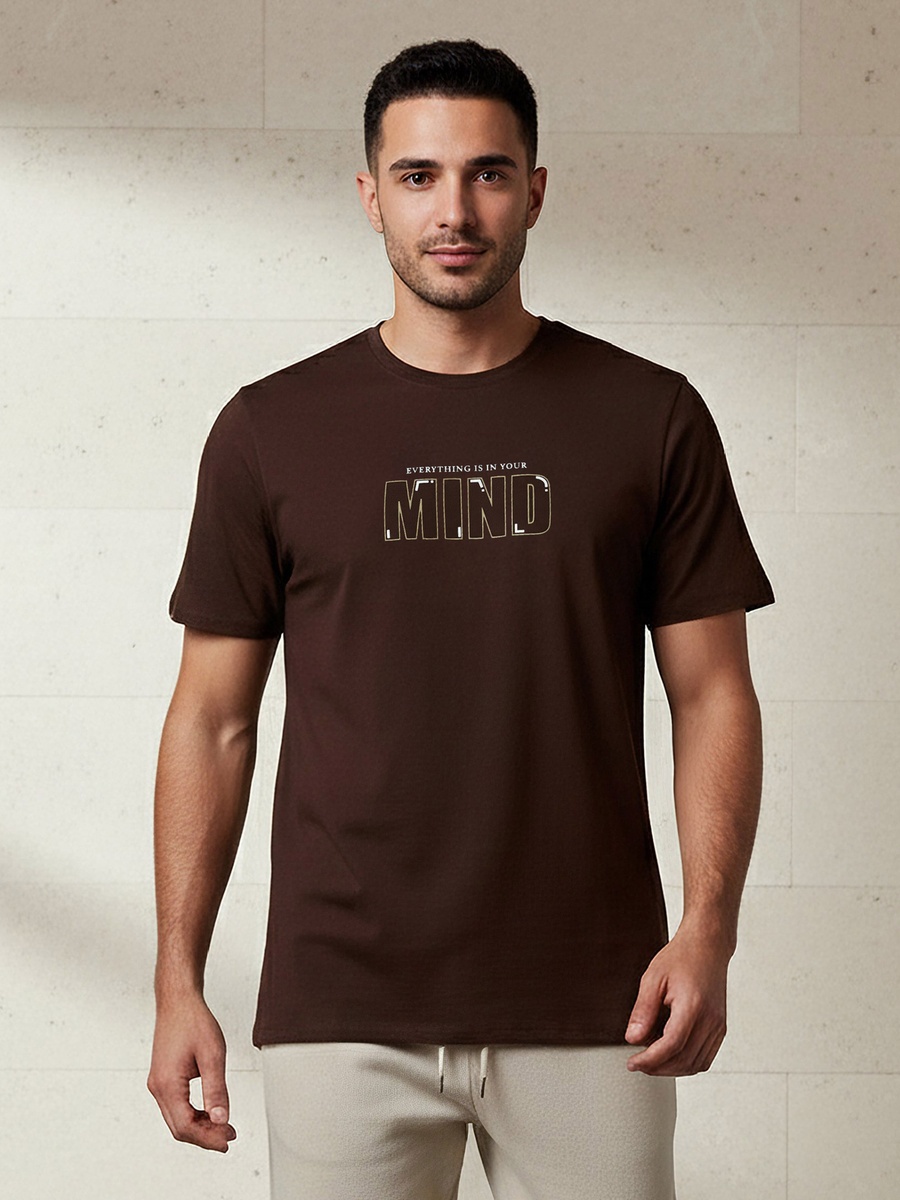Men Slim Fit Round Neck Short Sleeve Slogan Print T-Shirt