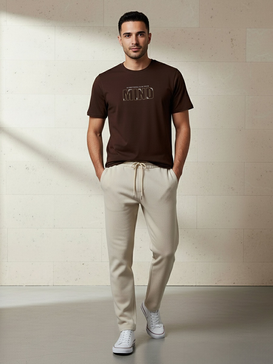 Men Slim Fit Round Neck Short Sleeve Slogan Print T-Shirt
