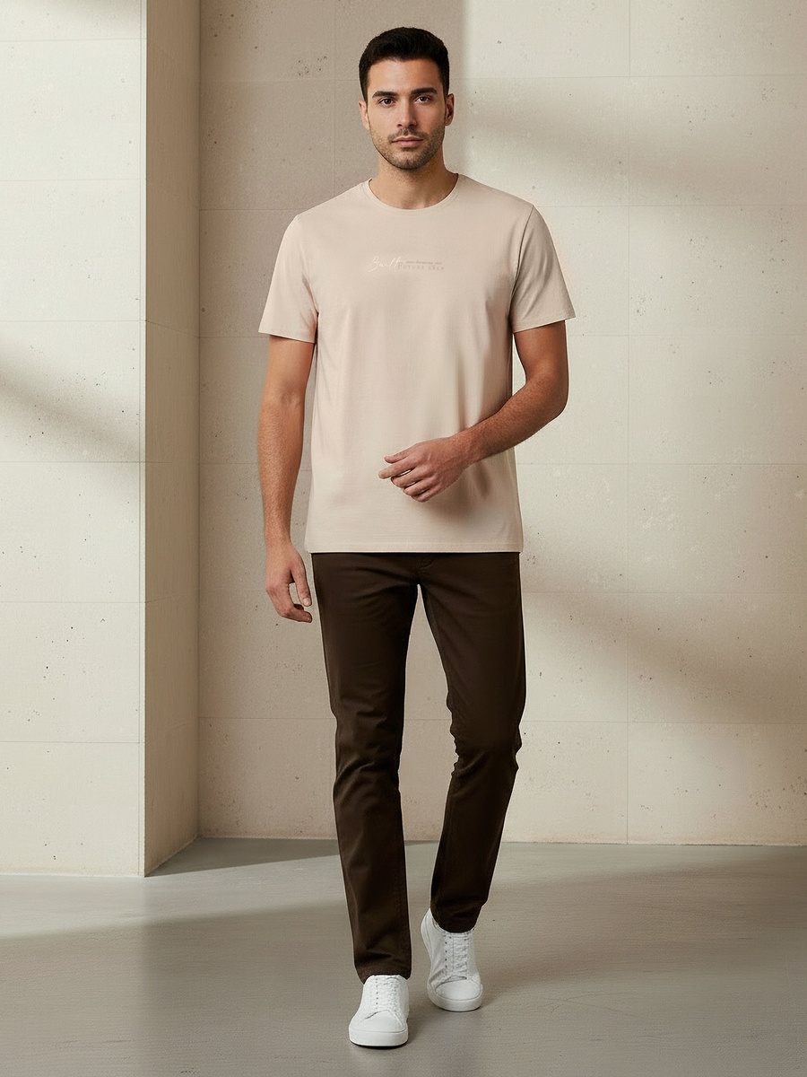 Men Slim Fit Round Neck Short Sleeve Slogan Print T-Shirt