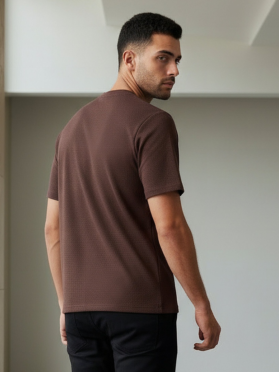 Men Regular Fit Crew Neck Short Sleeve Textured T-Shirt
