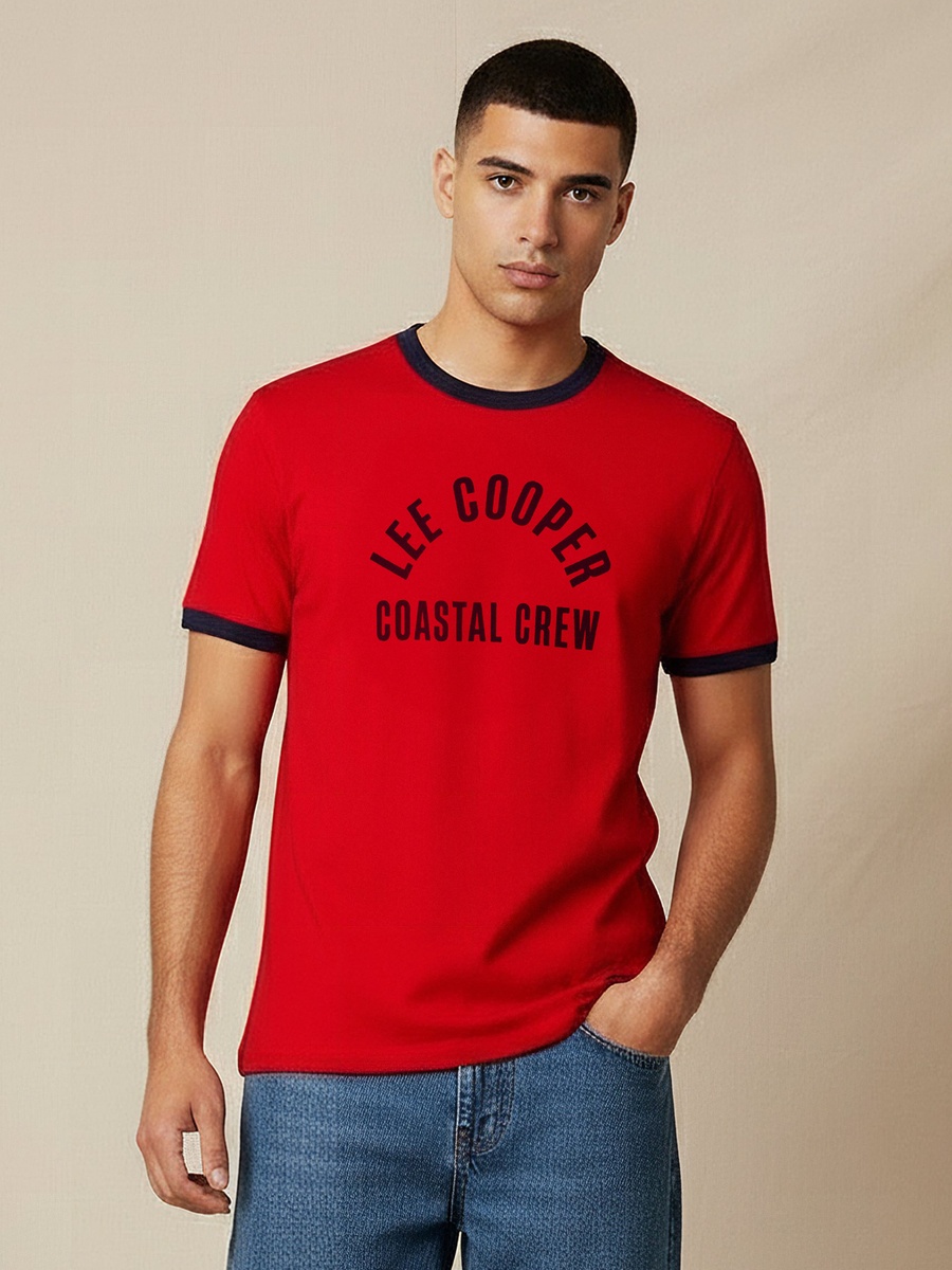 Men Regular Fit Crew Neck Short Sleeve Logo Print T-Shirt