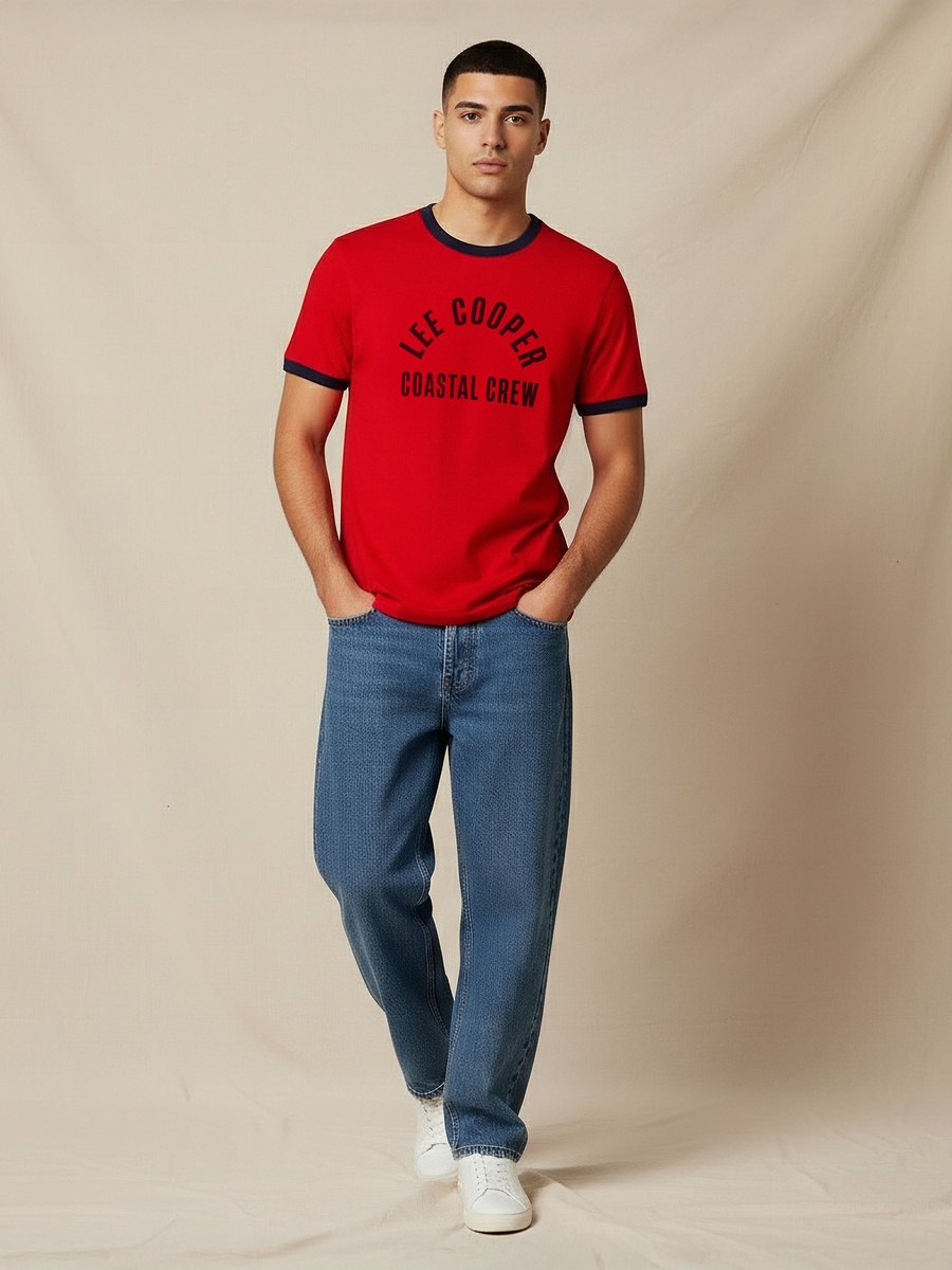 Men Regular Fit Crew Neck Short Sleeve Logo Print T-Shirt