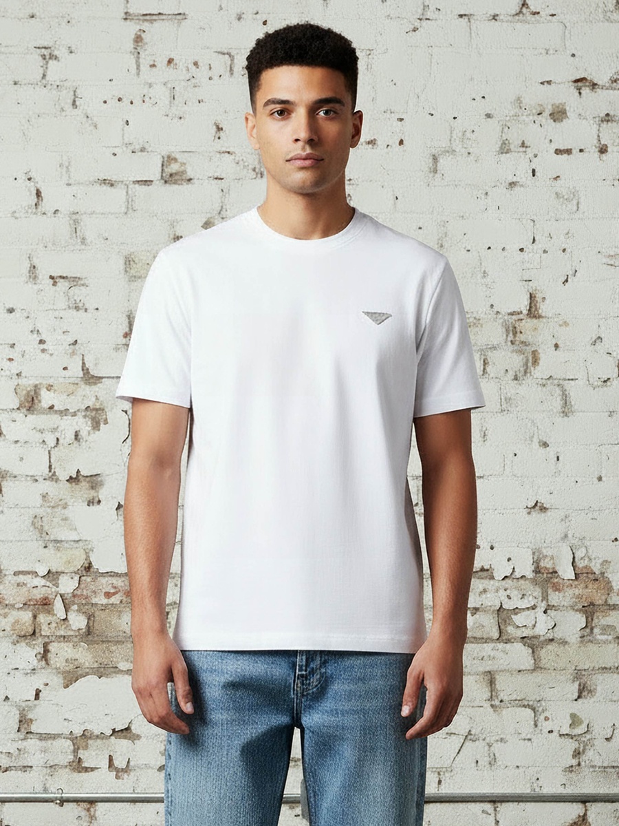 Men Regular Fit Crew Neck Short Sleeves Applique T-Shirt
