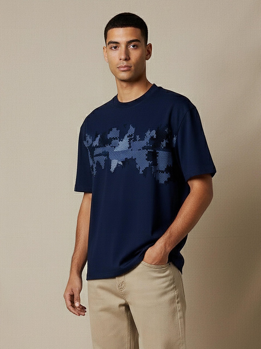 Men Regular Fit Crew Neck Short Sleeve Embroidered T-Shirt