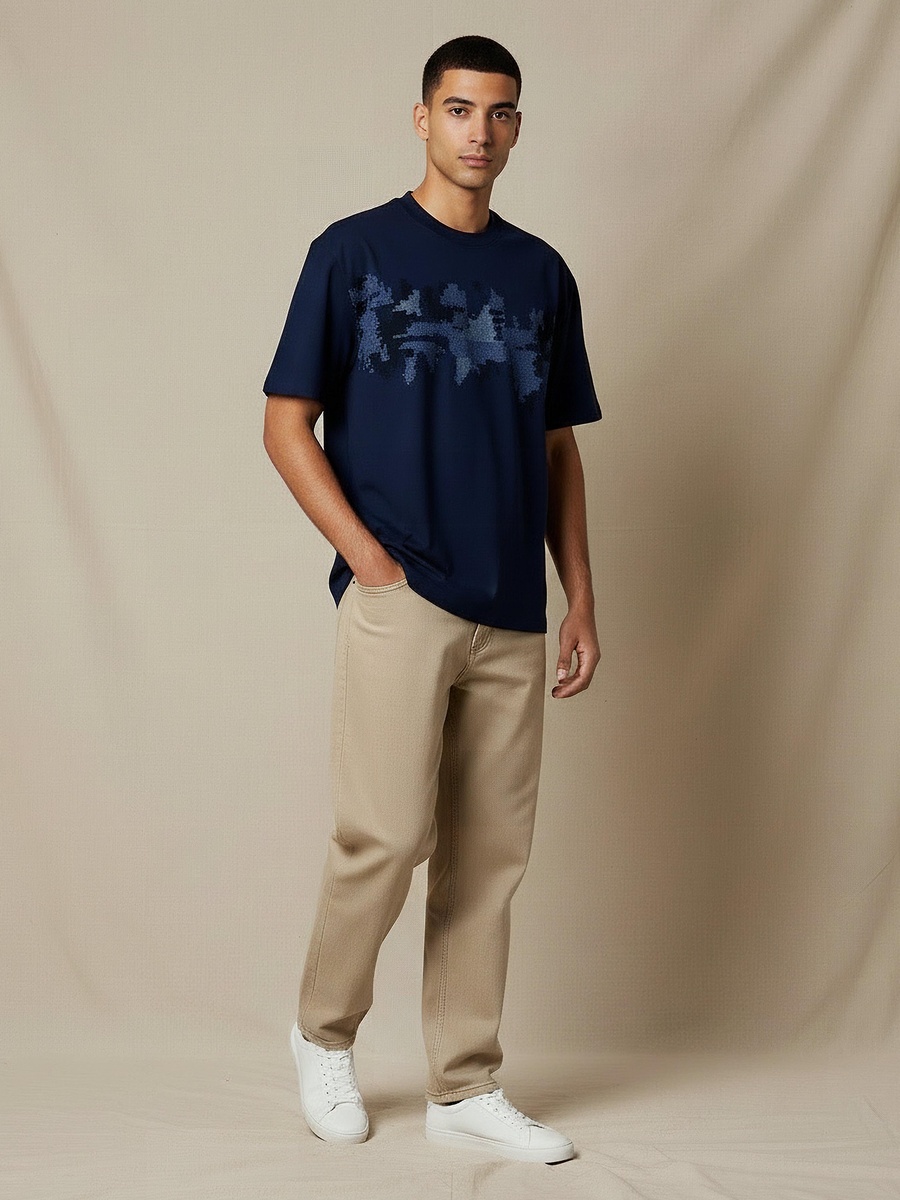 Men Regular Fit Crew Neck Short Sleeve Embroidered T-Shirt