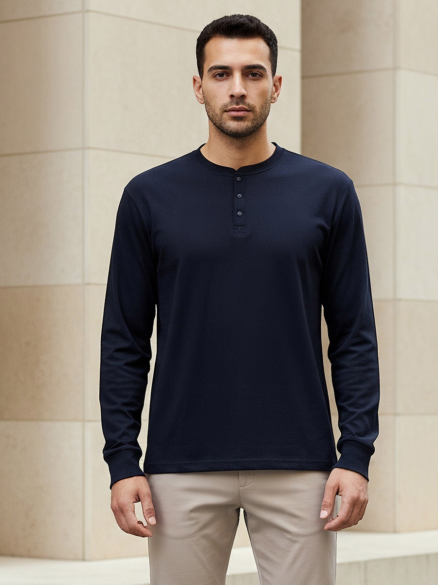 Men Henley Neck T-Shirt