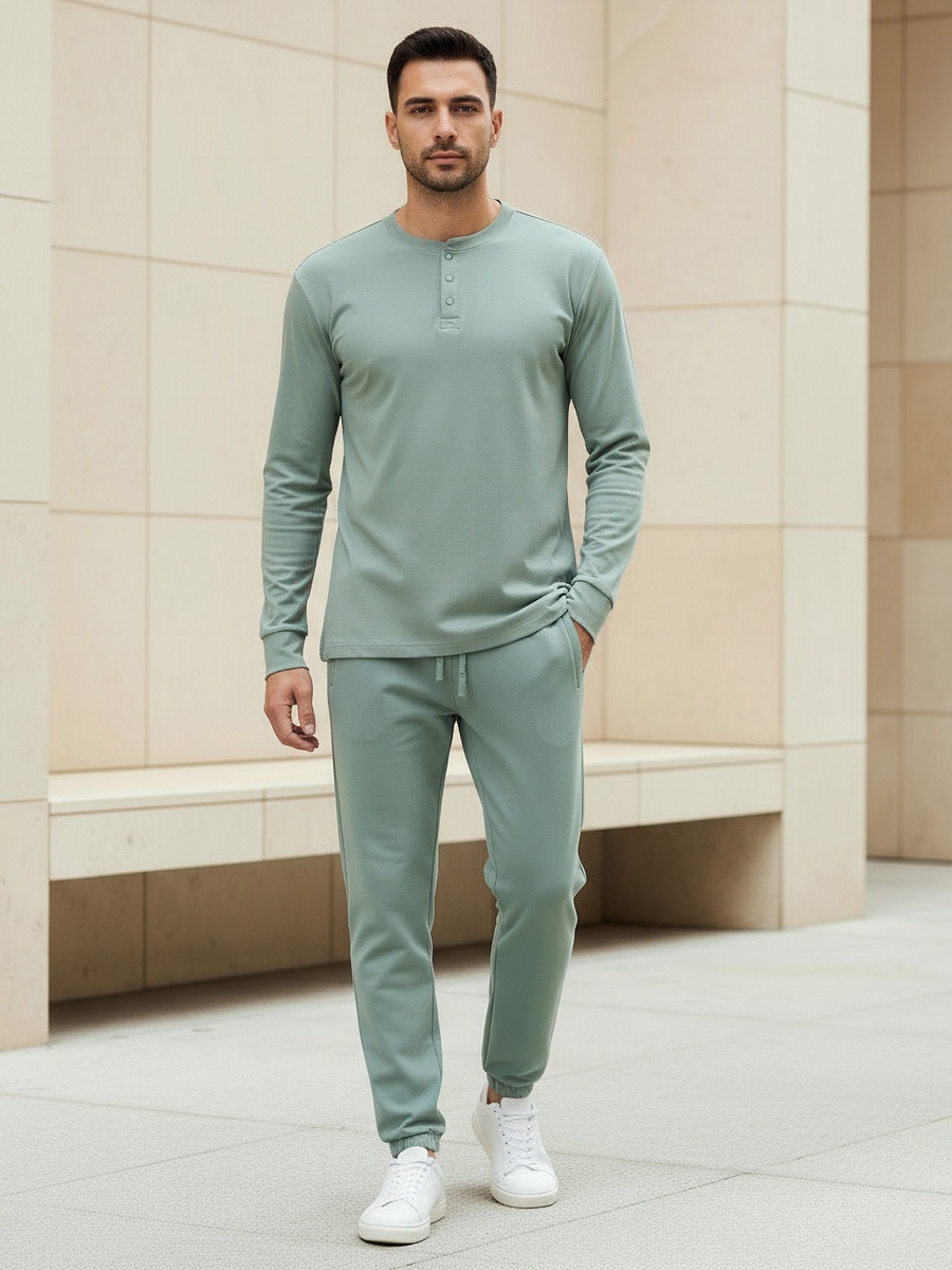 Men Henley Neck T-Shirt