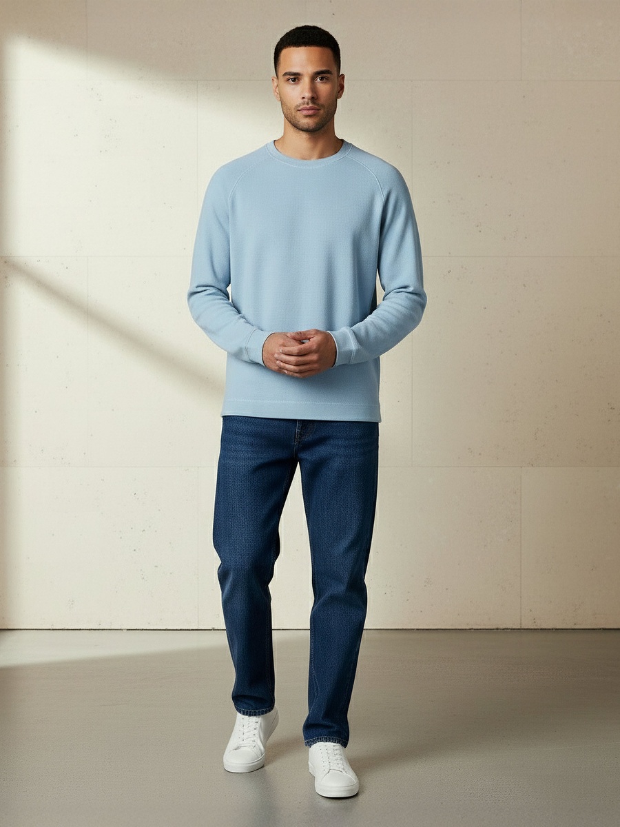 Men Regular Fit Crew Neck Long Sleeve Textured T-Shirt