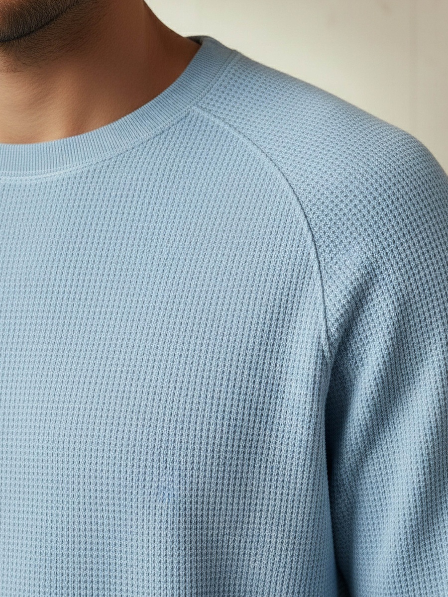 Men Regular Fit Crew Neck Long Sleeve Textured T-Shirt