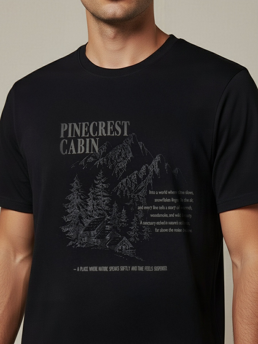 Men Slim Fit Crew Neck Short Sleeves Graphic T-Shirt