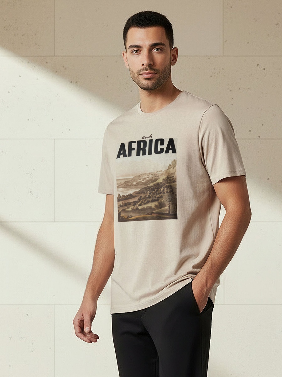 Men Slim Fit Crew Neck Short Sleeve South Africa Graphic Print T-Shirt
