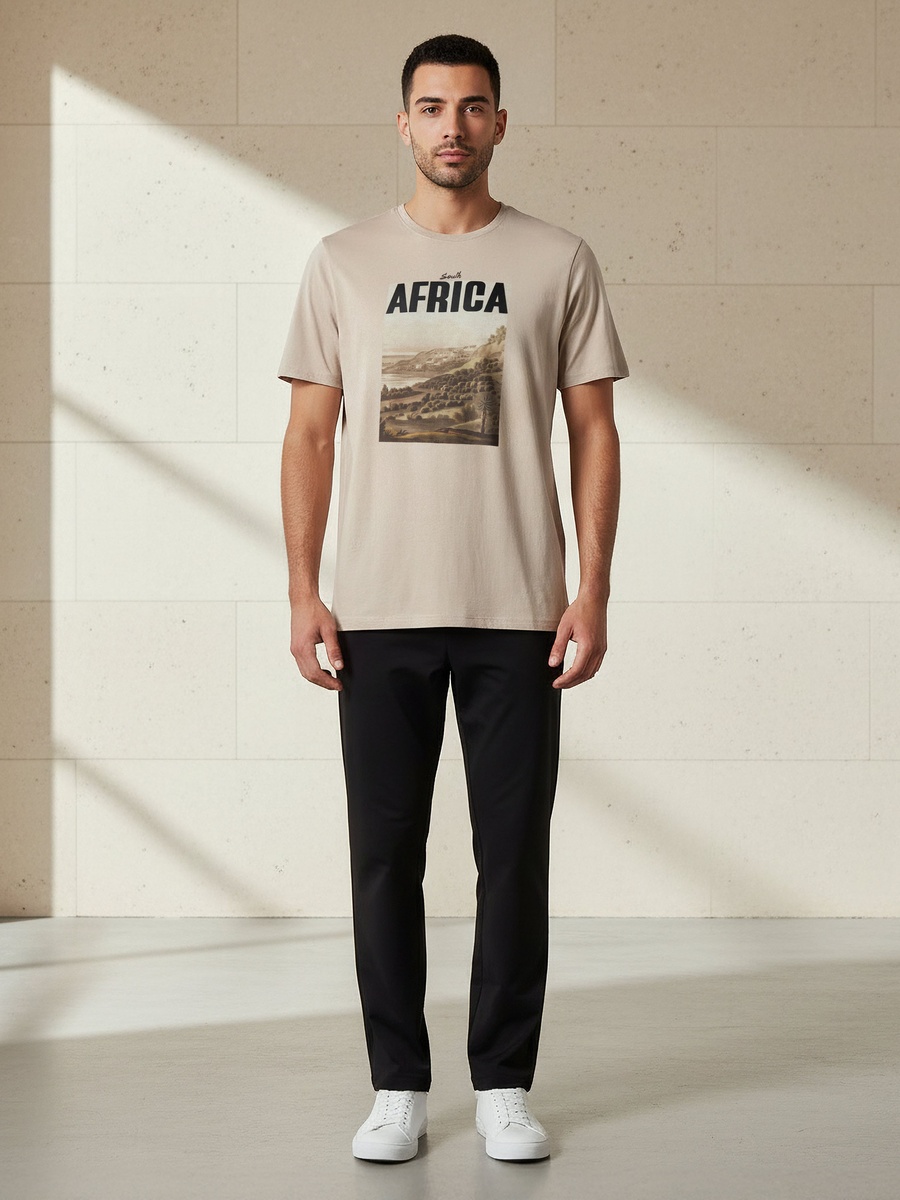 Men Slim Fit Crew Neck Short Sleeve South Africa Graphic Print T-Shirt