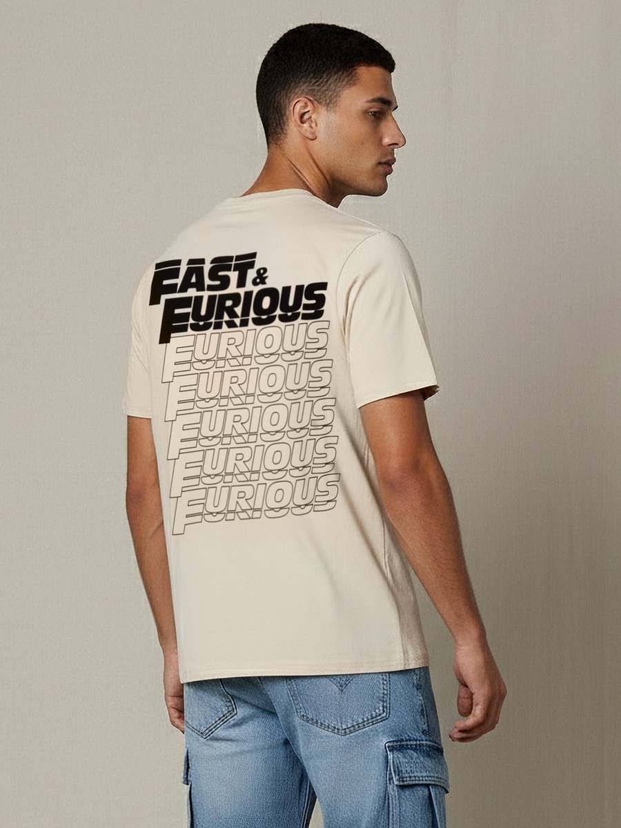 Men Regular Fit Crew Neck Short Sleeve Fast and Furious Print T-Shirt