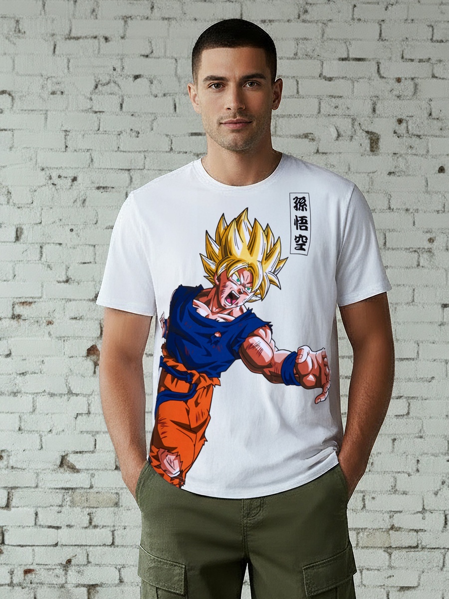 Men Regular Fit Crew Neck Short Sleeves Goku Dragon Ball Print T-Shirt