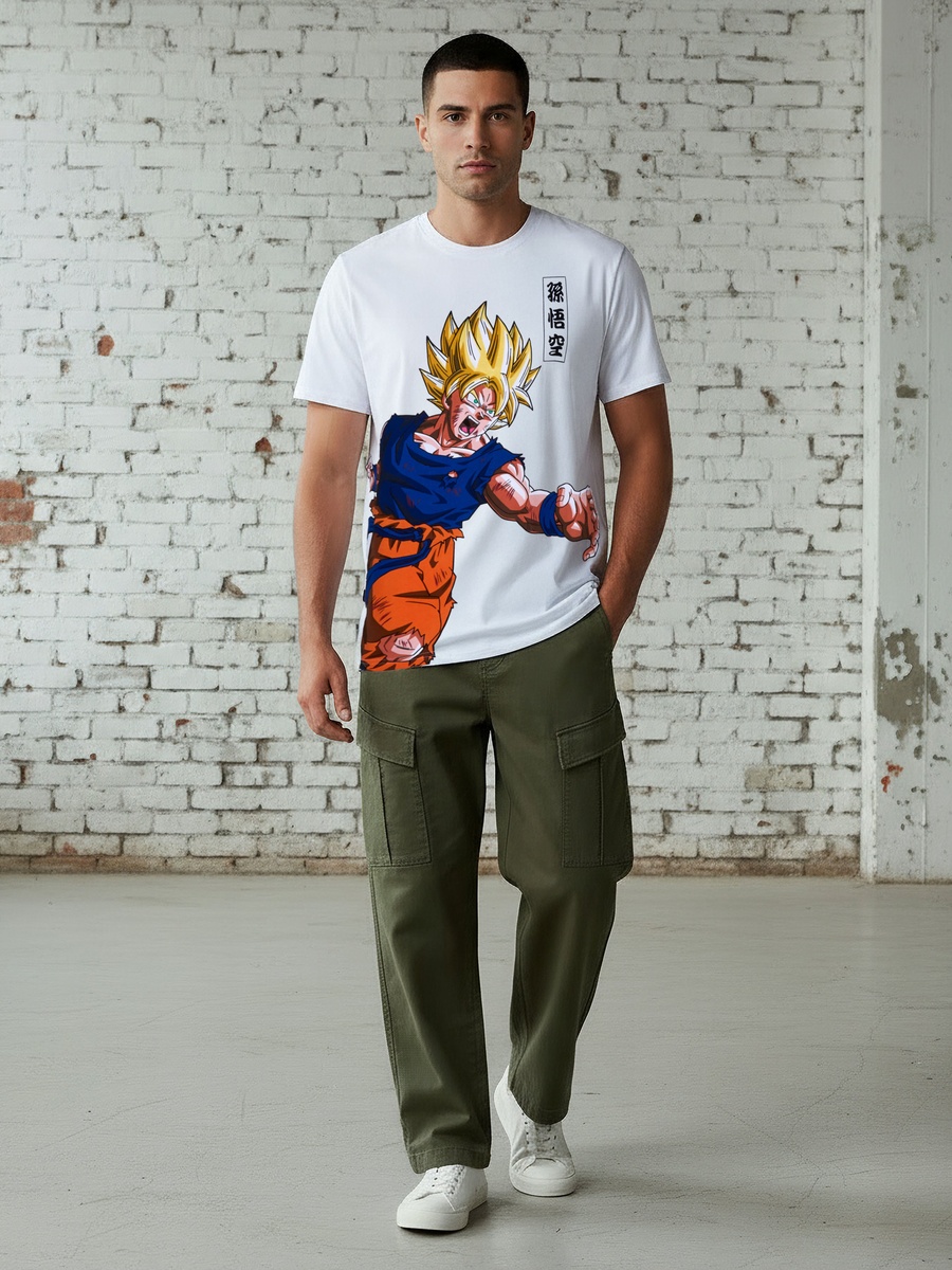 Men Regular Fit Crew Neck Short Sleeves Goku Dragon Ball Print T-Shirt