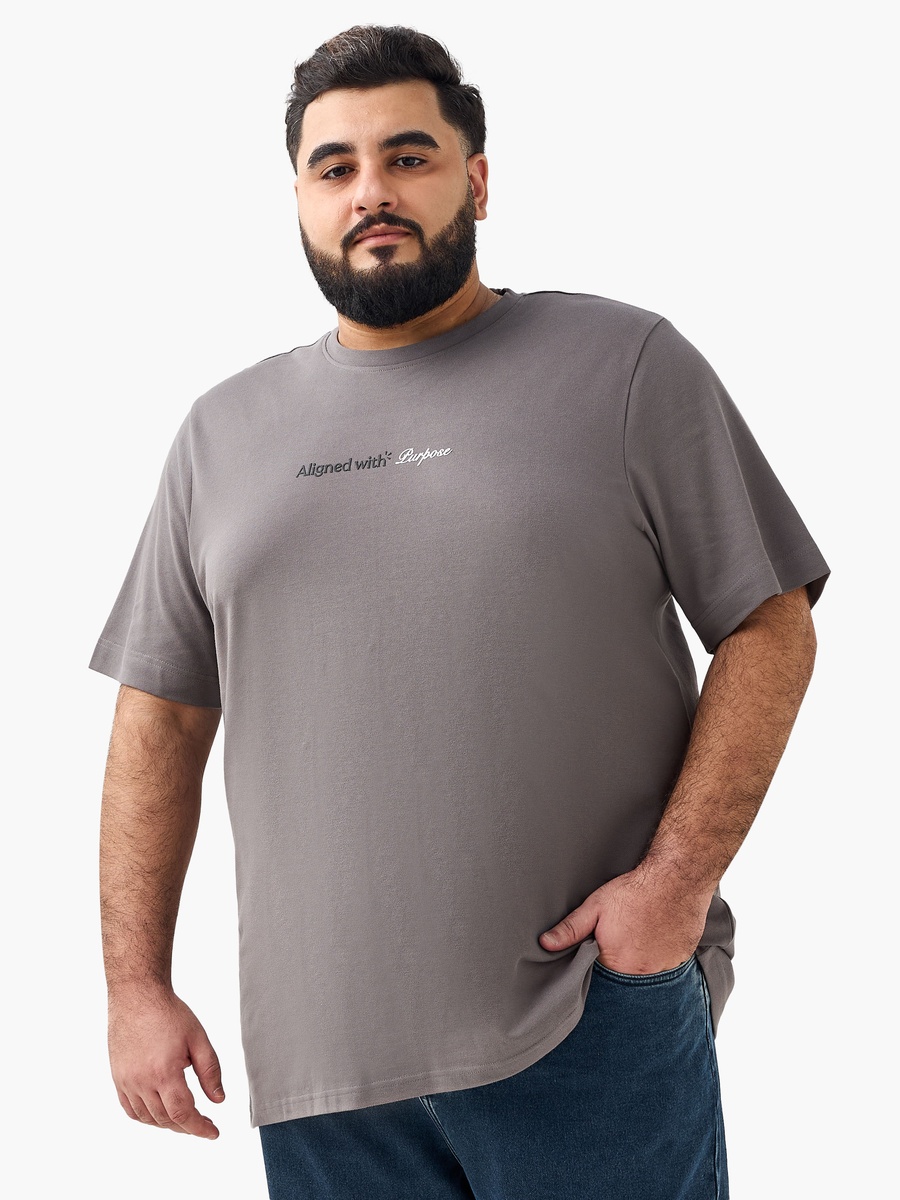 Men Regular Fit Round Neck Short Sleeve Slogan Print T-Shirt