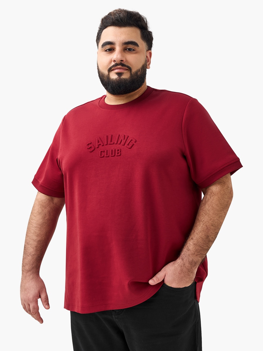 Men Regular Fit Round Neck Short Sleeve Slogan Embossed T-Shirt