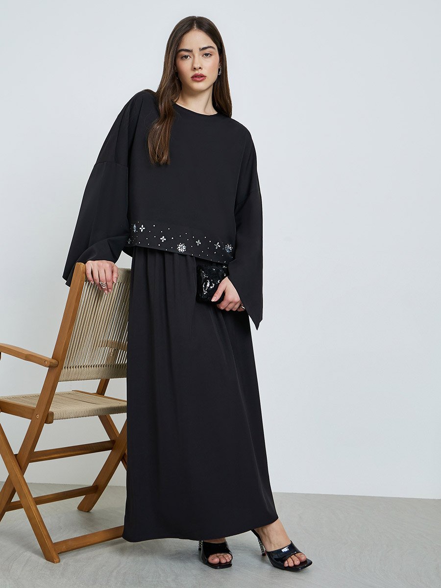 Black Embellished Top and Maxi Skirt Co-Ords