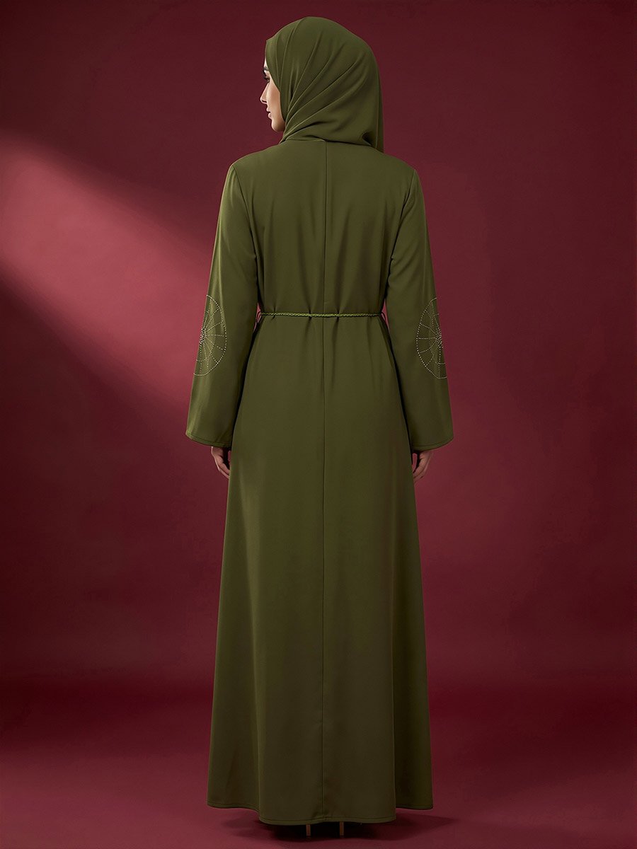Women Green Embellished Abaya with Hijab