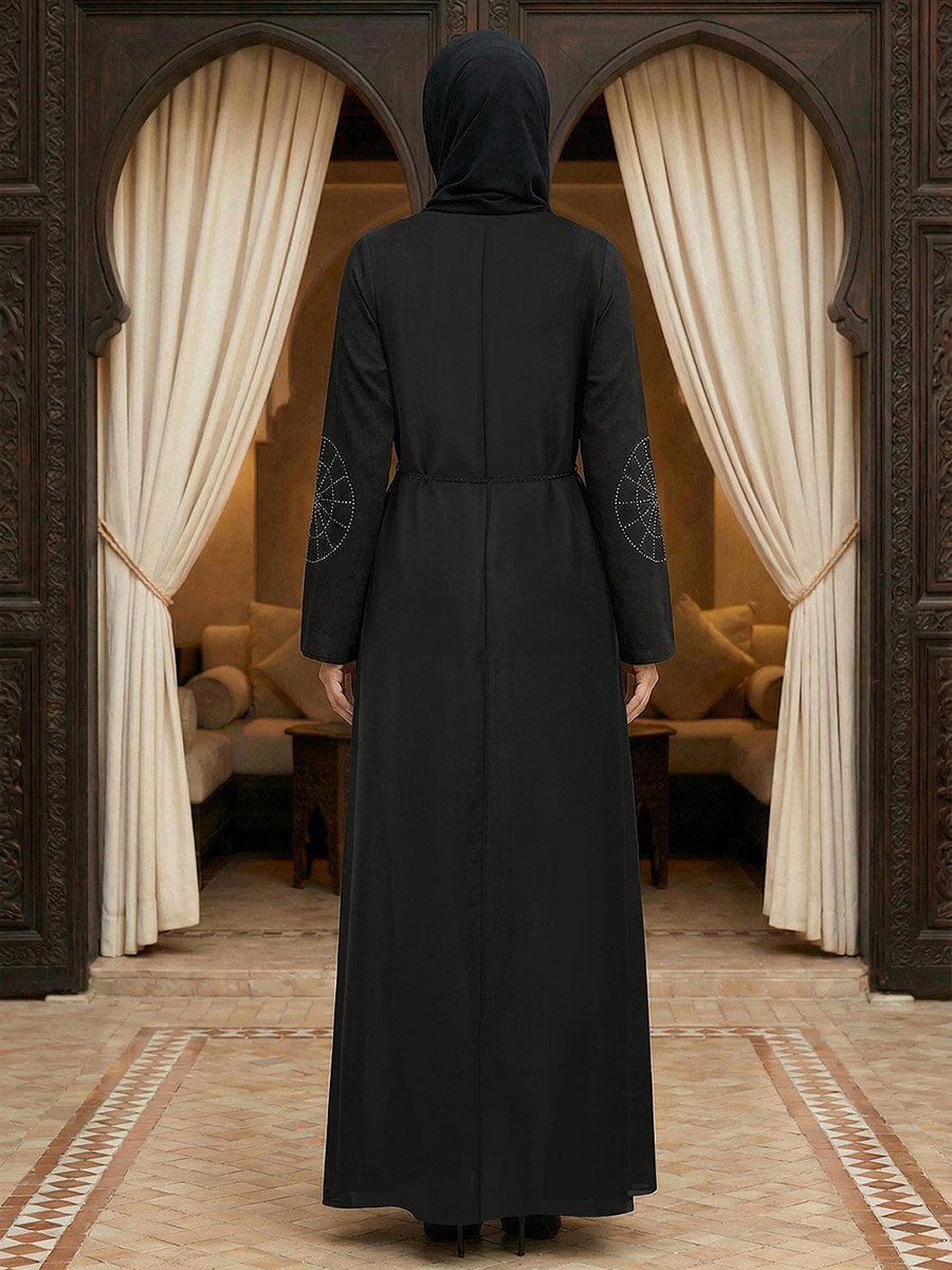 Women Black Embellished Abaya with Hijab