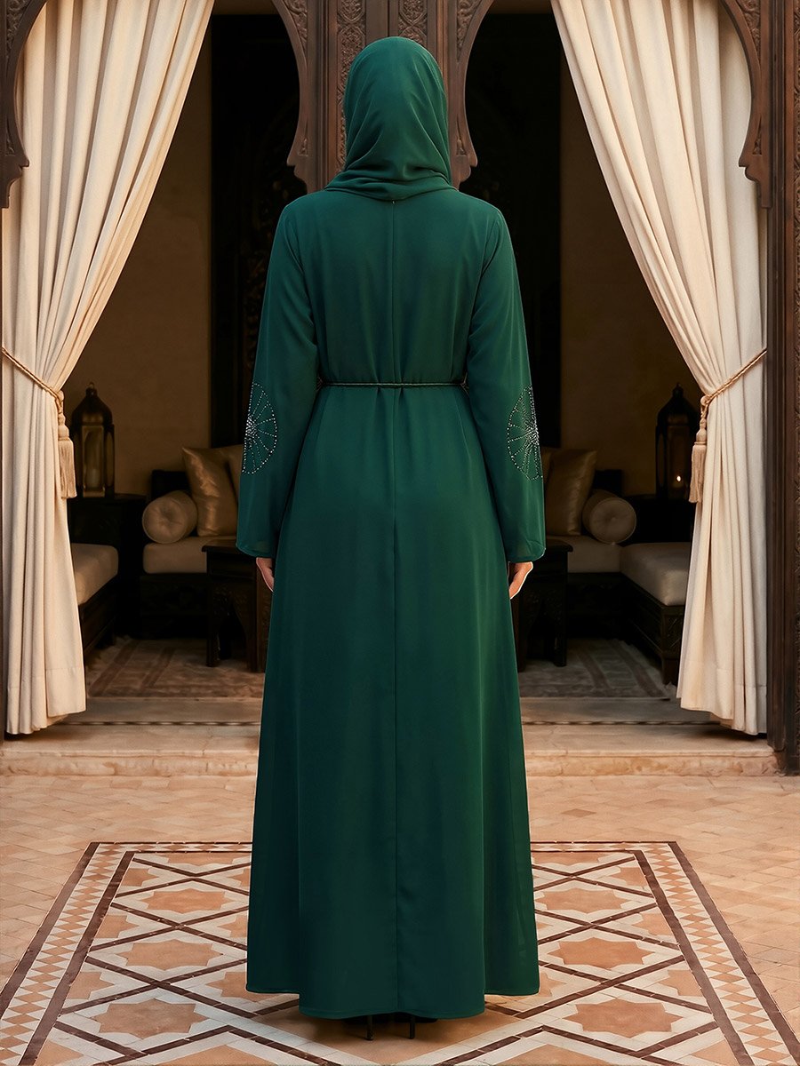 Women Emerald Green Embellished Abaya with Hijab