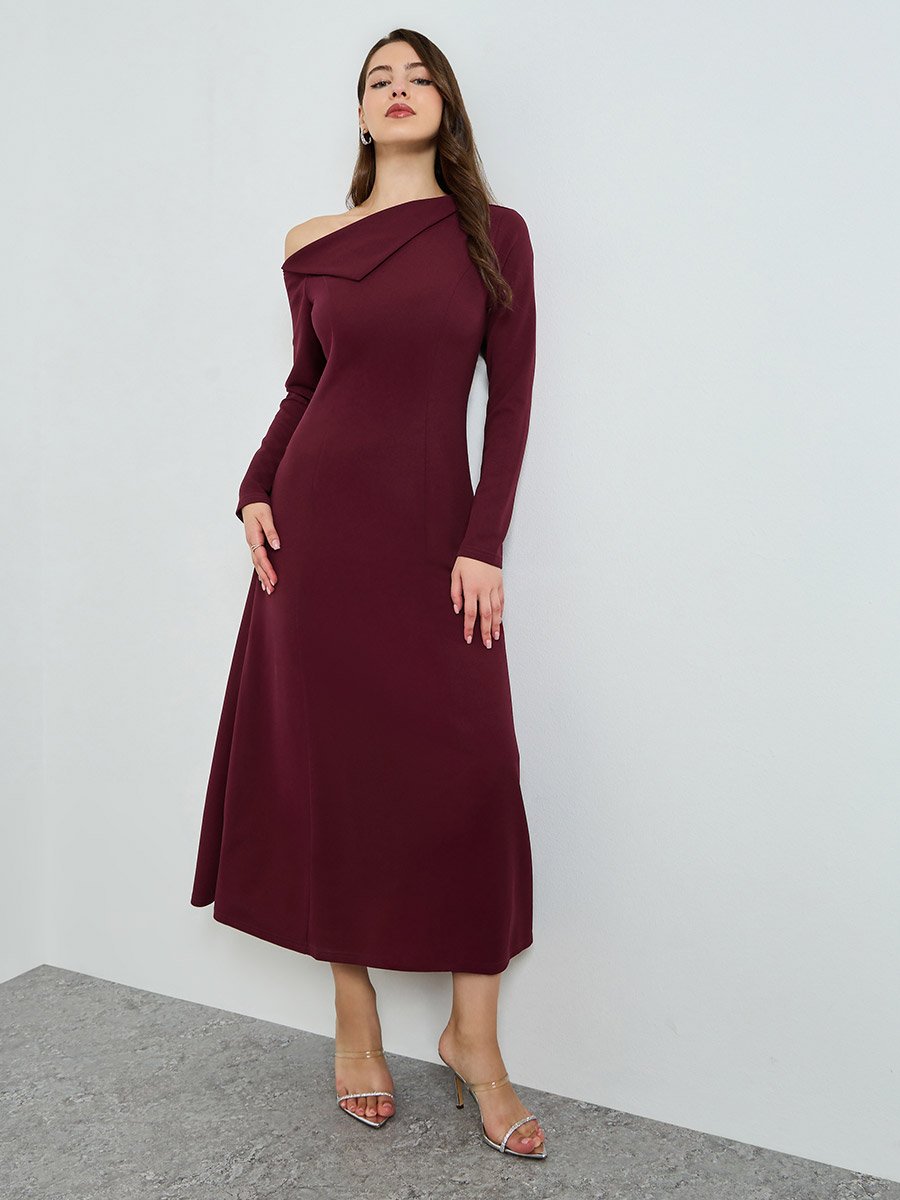 burgundy dress for wedding sponsor Daphne Merino Wool Ribbed Dress