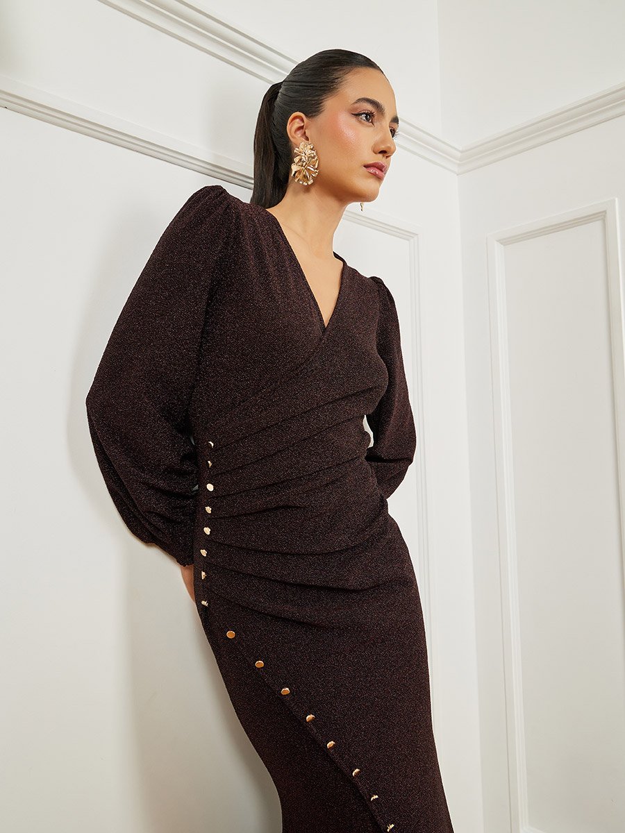 Dark Purple Shimmered Look Maxi Dress