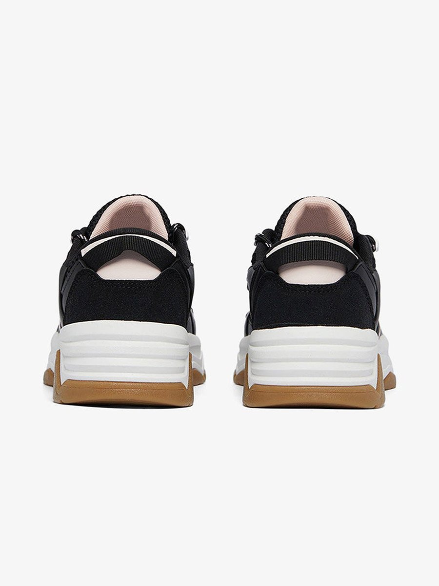 Women Black Low-Top Sneakers - Lightweight Lace-Up Design