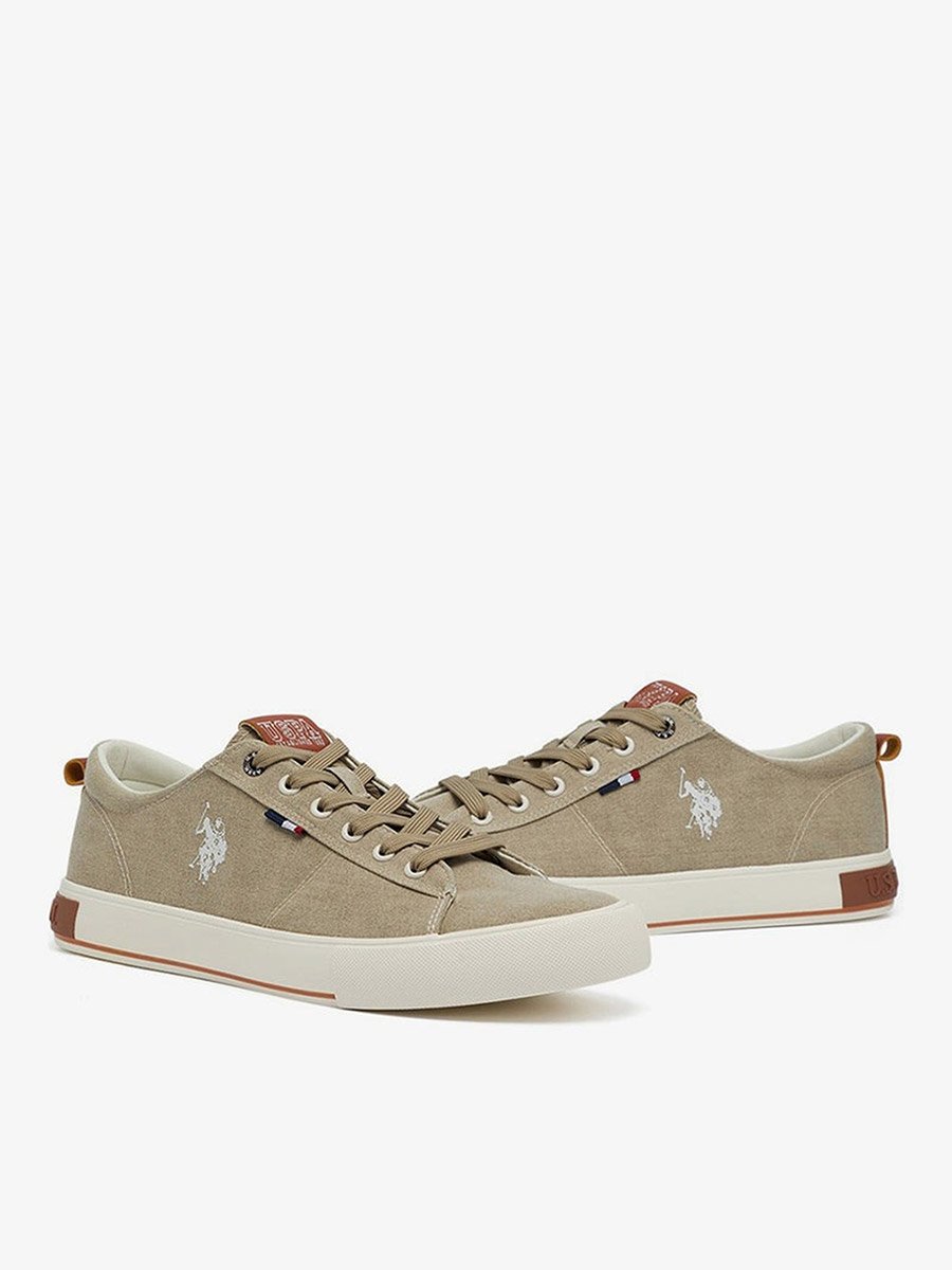 Men Beige Low-Canvas Top Sneakers - Lightweight