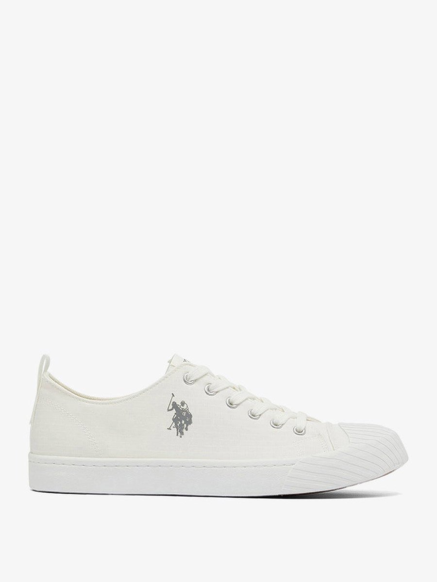 Men White Low-Top Canvas Sneakers - Iconic Branding