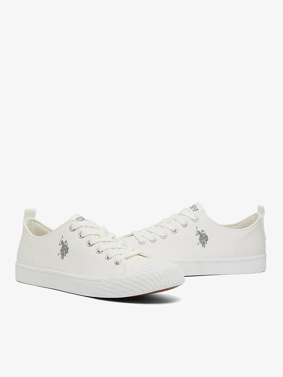 Men White Low-Top Canvas Sneakers - Iconic Branding