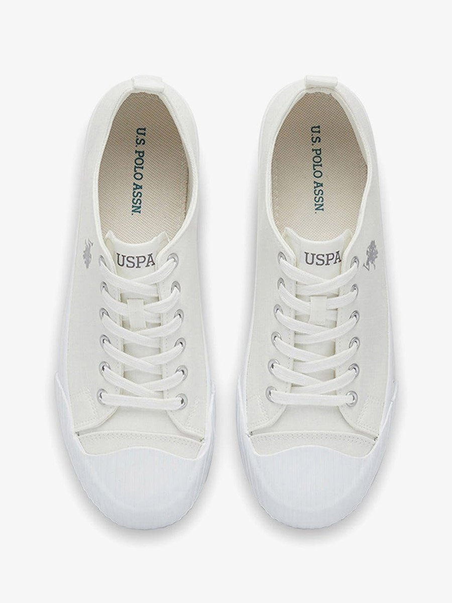 Men White Low-Top Canvas Sneakers - Iconic Branding