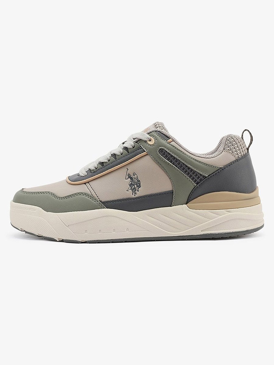 Men Beige Low-Top Sneakers with Grey Accents