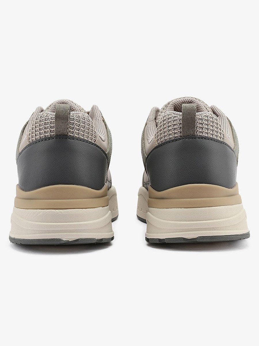 Men Beige Low-Top Sneakers with Grey Accents