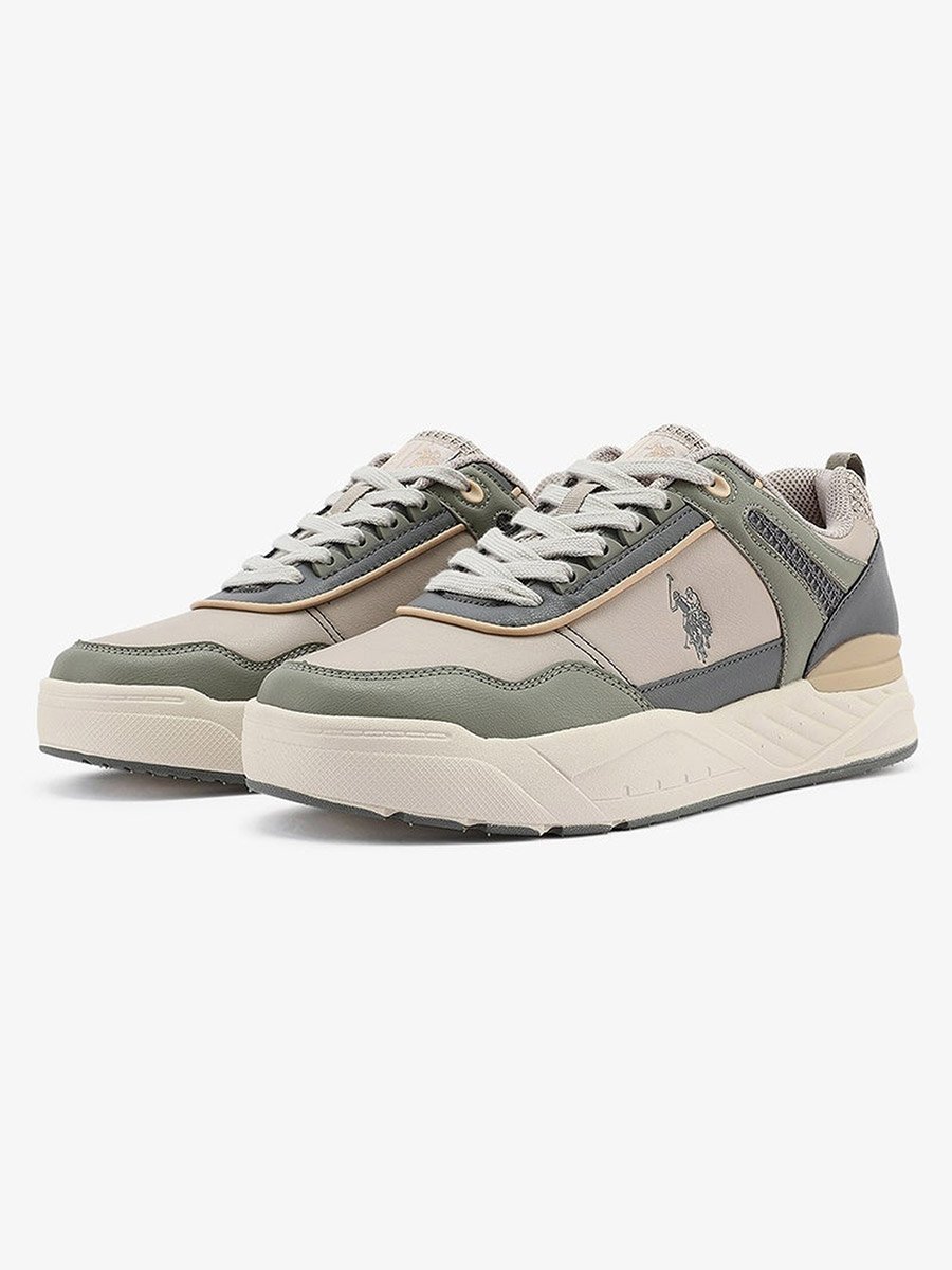 Men Beige Low-Top Sneakers with Grey Accents