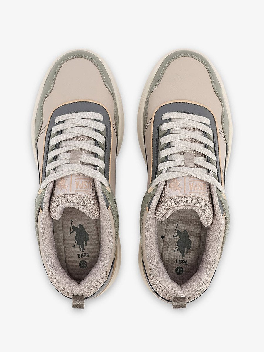Men Beige Low-Top Sneakers with Grey Accents