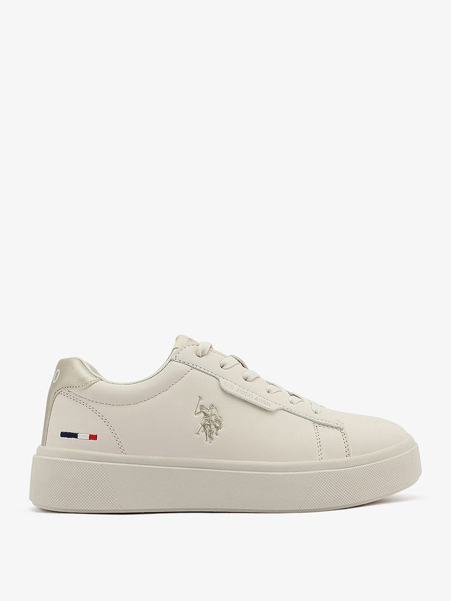 Women Beige Low-Top Sneakers - Stylish Lace-Up Design