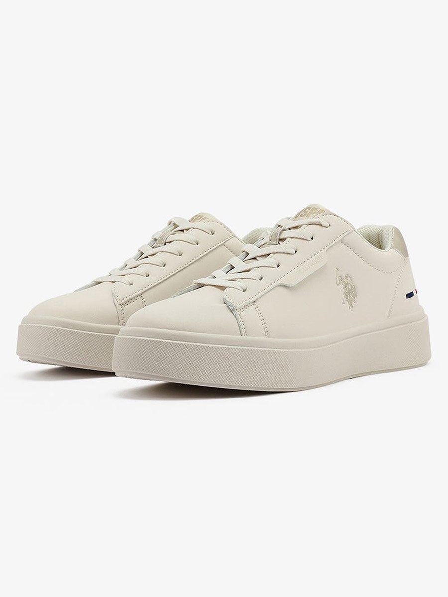 Women Beige Low-Top Sneakers - Stylish Lace-Up Design