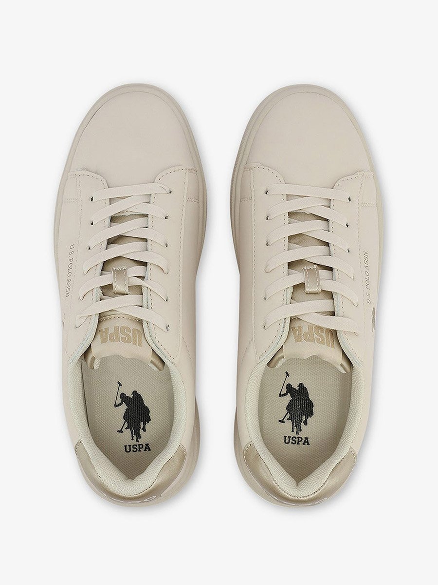 Women Beige Low-Top Sneakers - Stylish Lace-Up Design