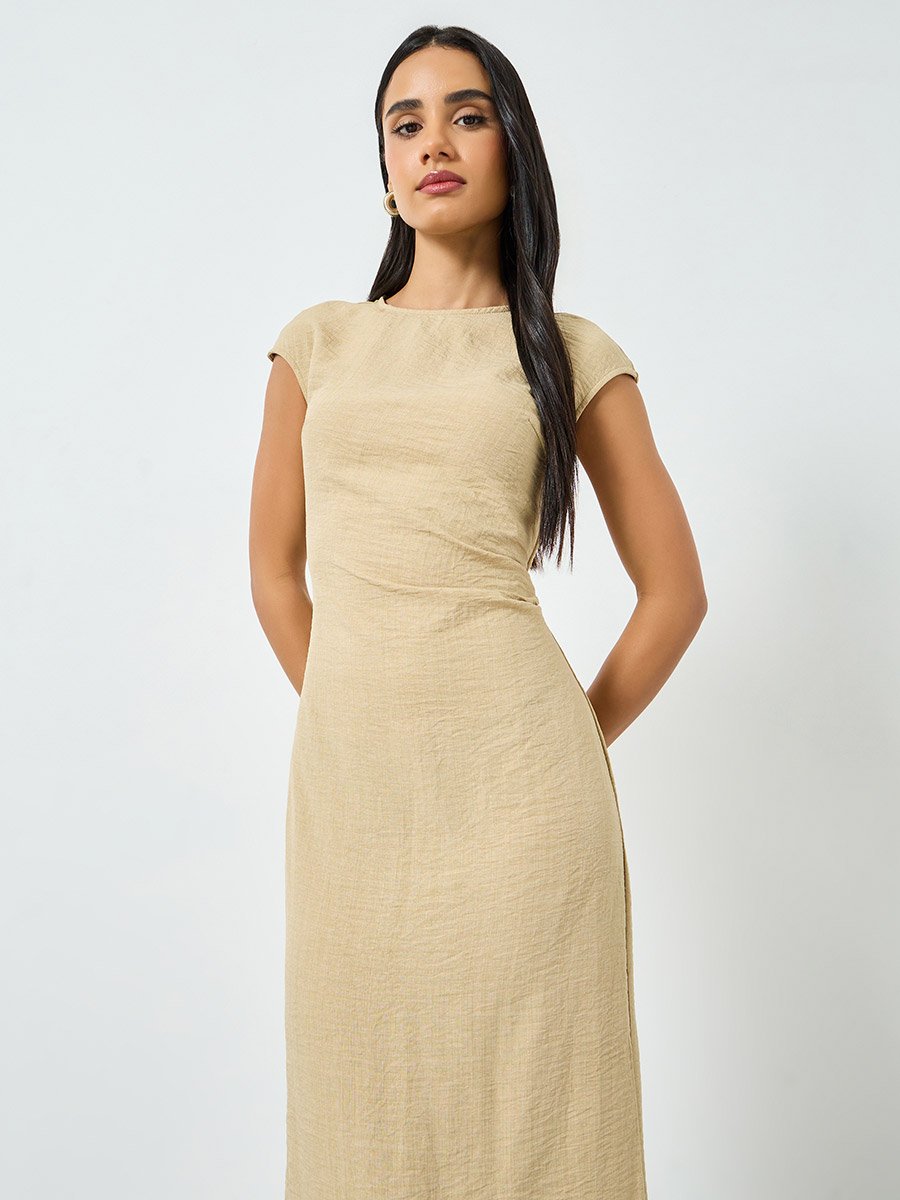 Beige Sleeveless Mermaid Hem Maxi Dress