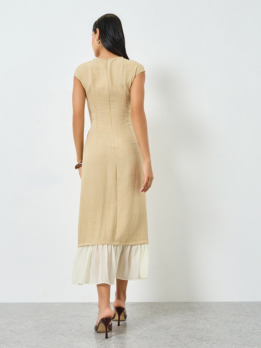 Beige Sleeveless Mermaid Hem Maxi Dress