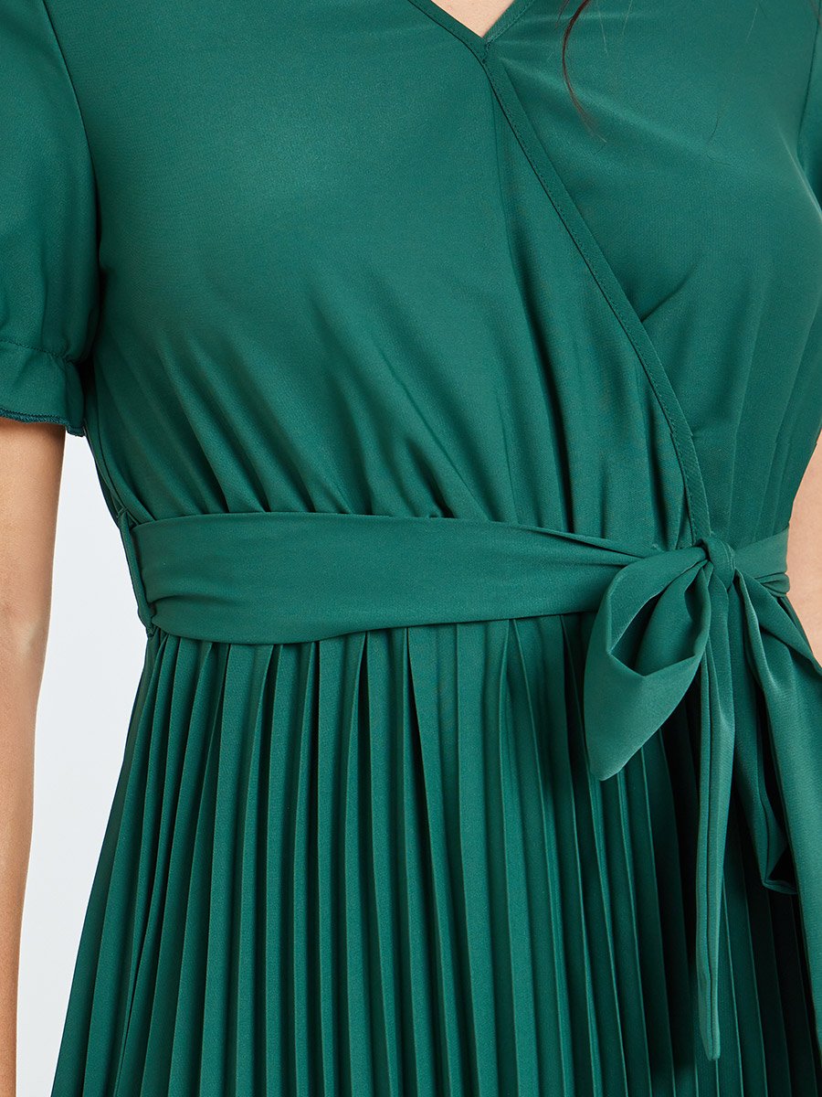 strapless open back dress Maxi Pleated Bow Dress-Green Navy