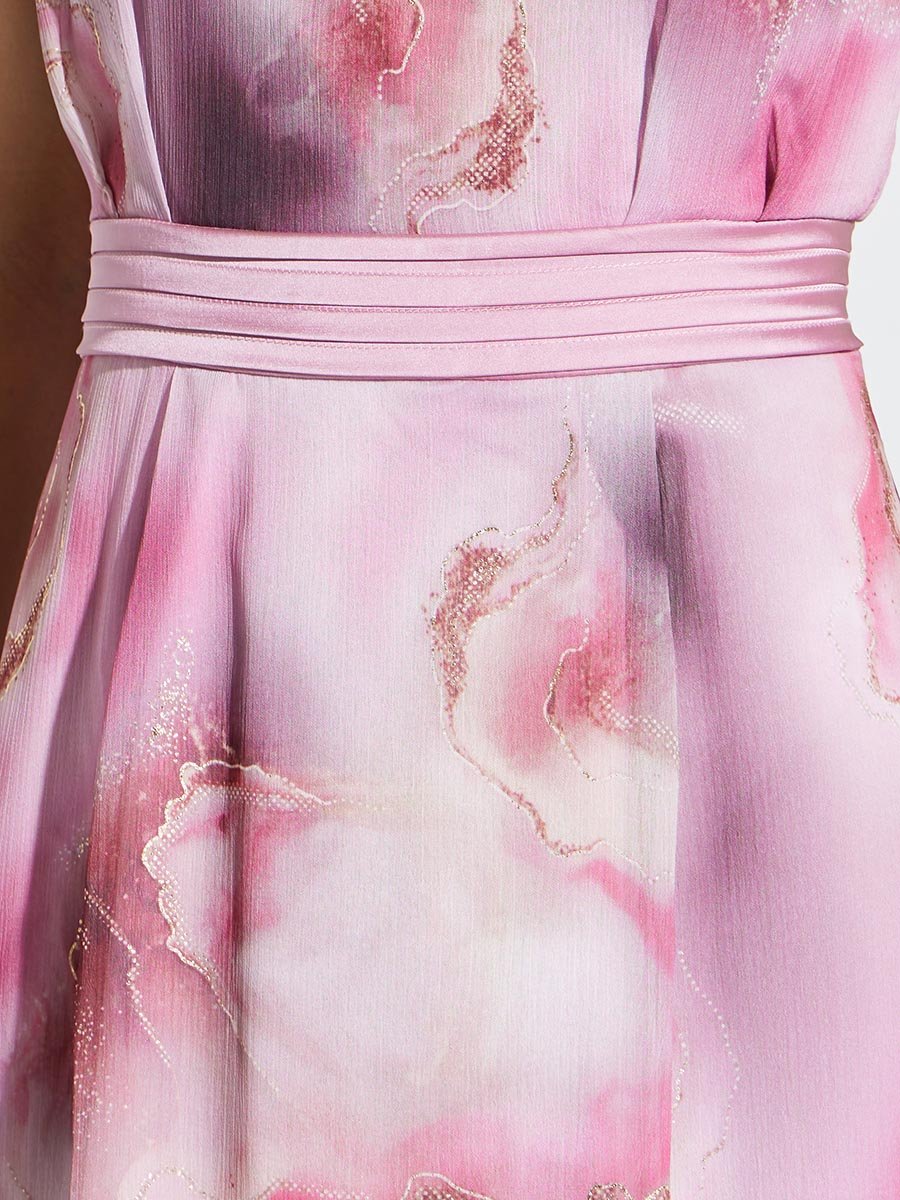 Pink Marble Tie-Dye Print A-Line Maxi Dress