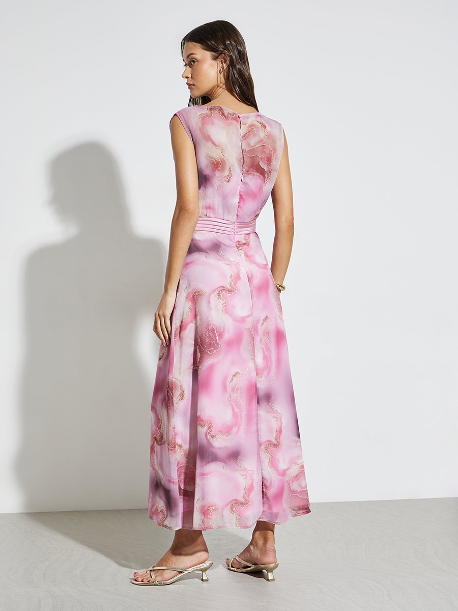 Pink Marble Tie-Dye Print A-Line Maxi Dress