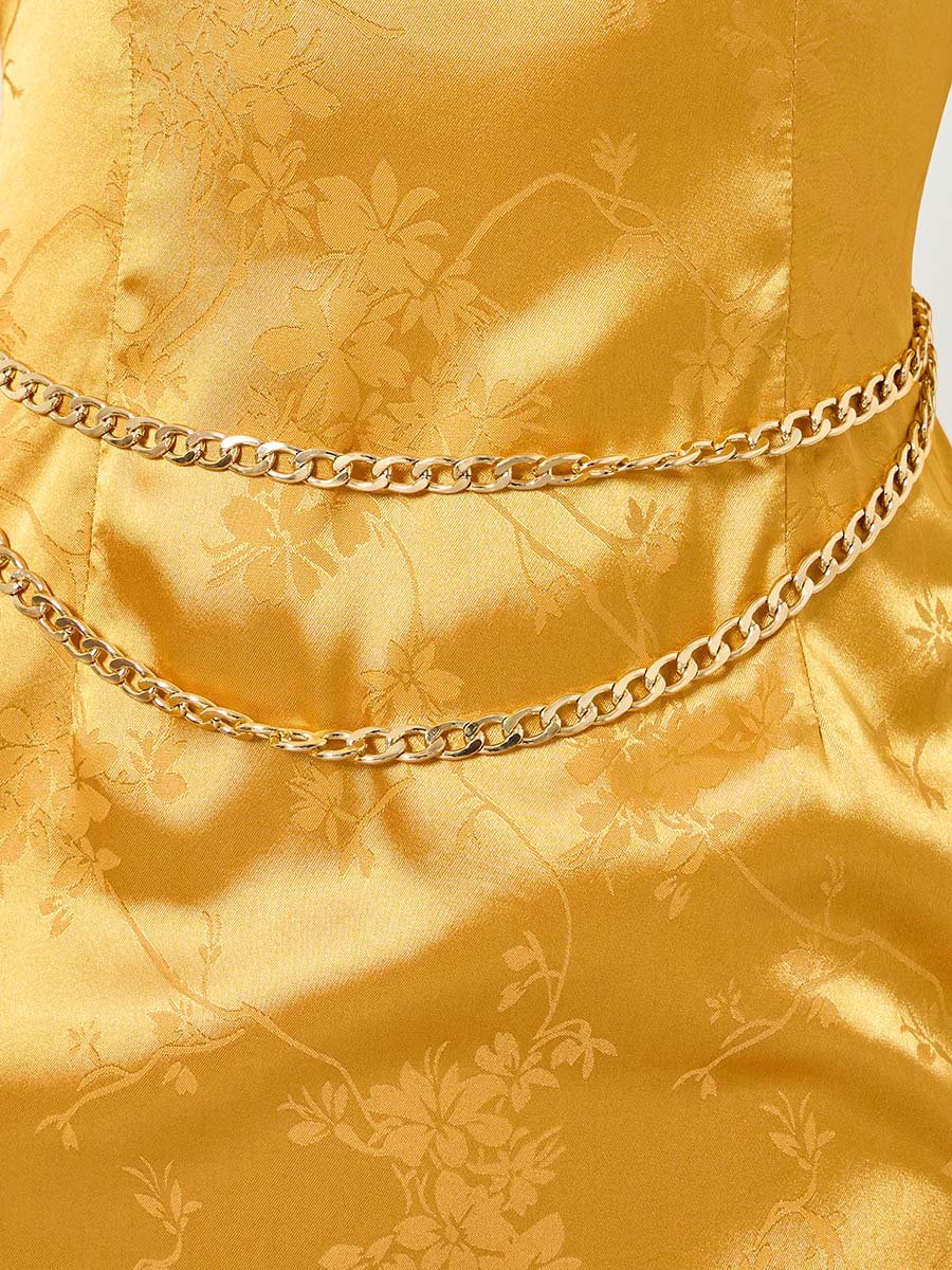 Yellow Cowl Neck Flare Sleeve Mermaid Maxi Dress