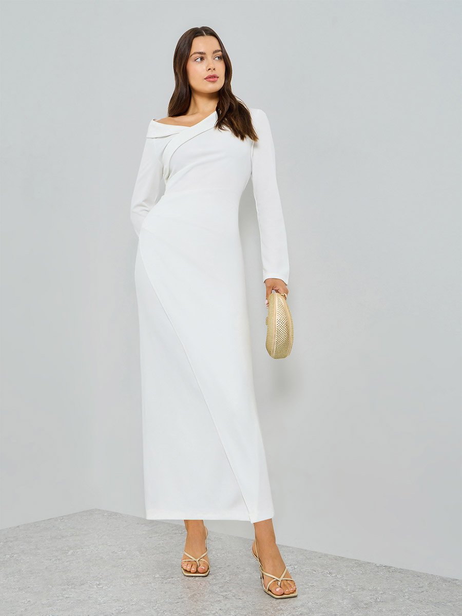 pleated midi dress white Prima Jersey Midi Dress White / Regular / XL