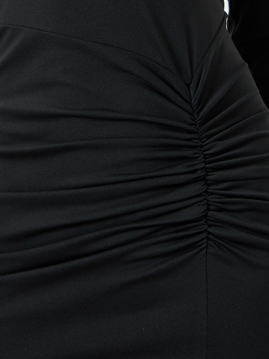 Black High Neck Ruched Detail Bodycon Maci Dress