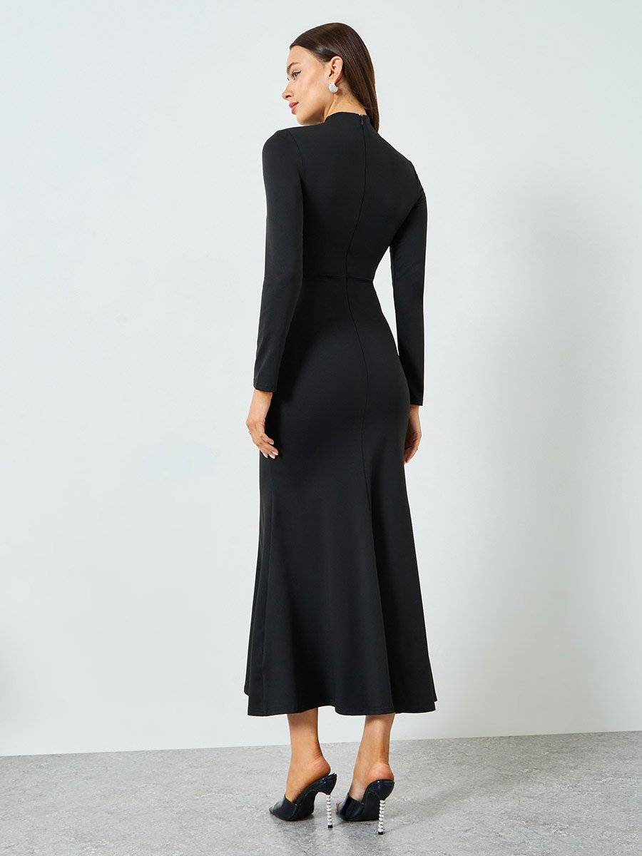 Black High Neck Ruched Detail Bodycon Maci Dress