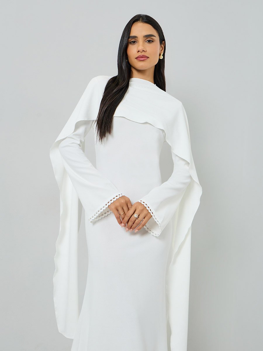 White Maxi Dress with Cape Overlay For Women at UAE | Styli White Maxi Dress with Cape Overlay For Women at UAE | Styli